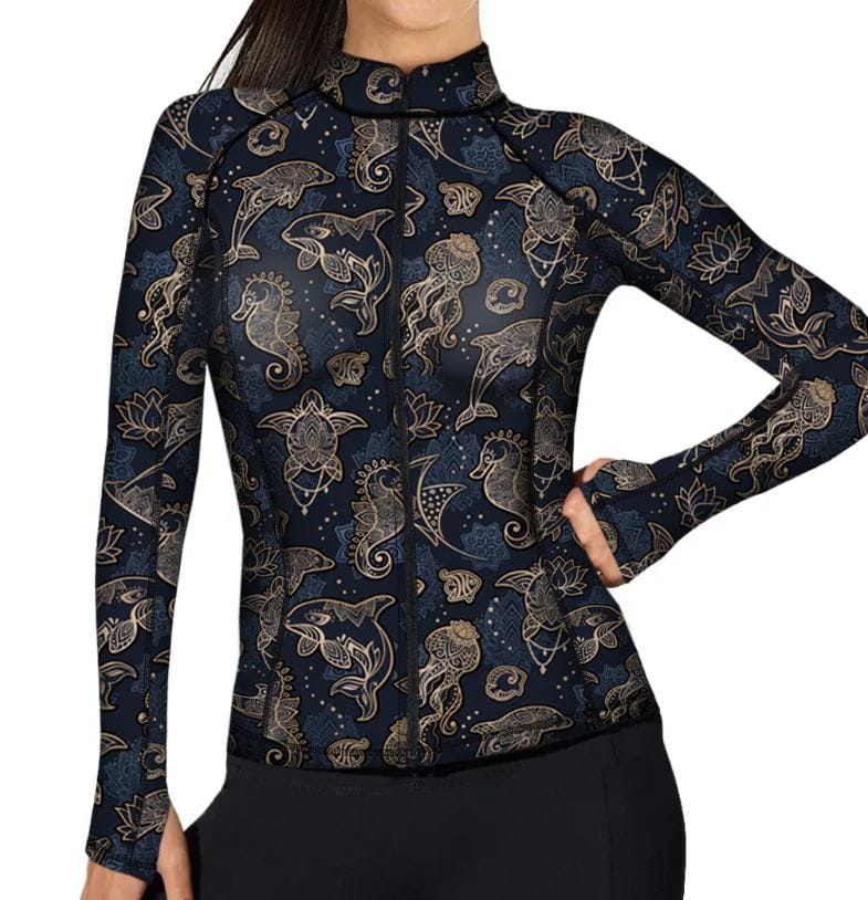Spacefish Army - Full Zip Ocean Mandala Rash Guard